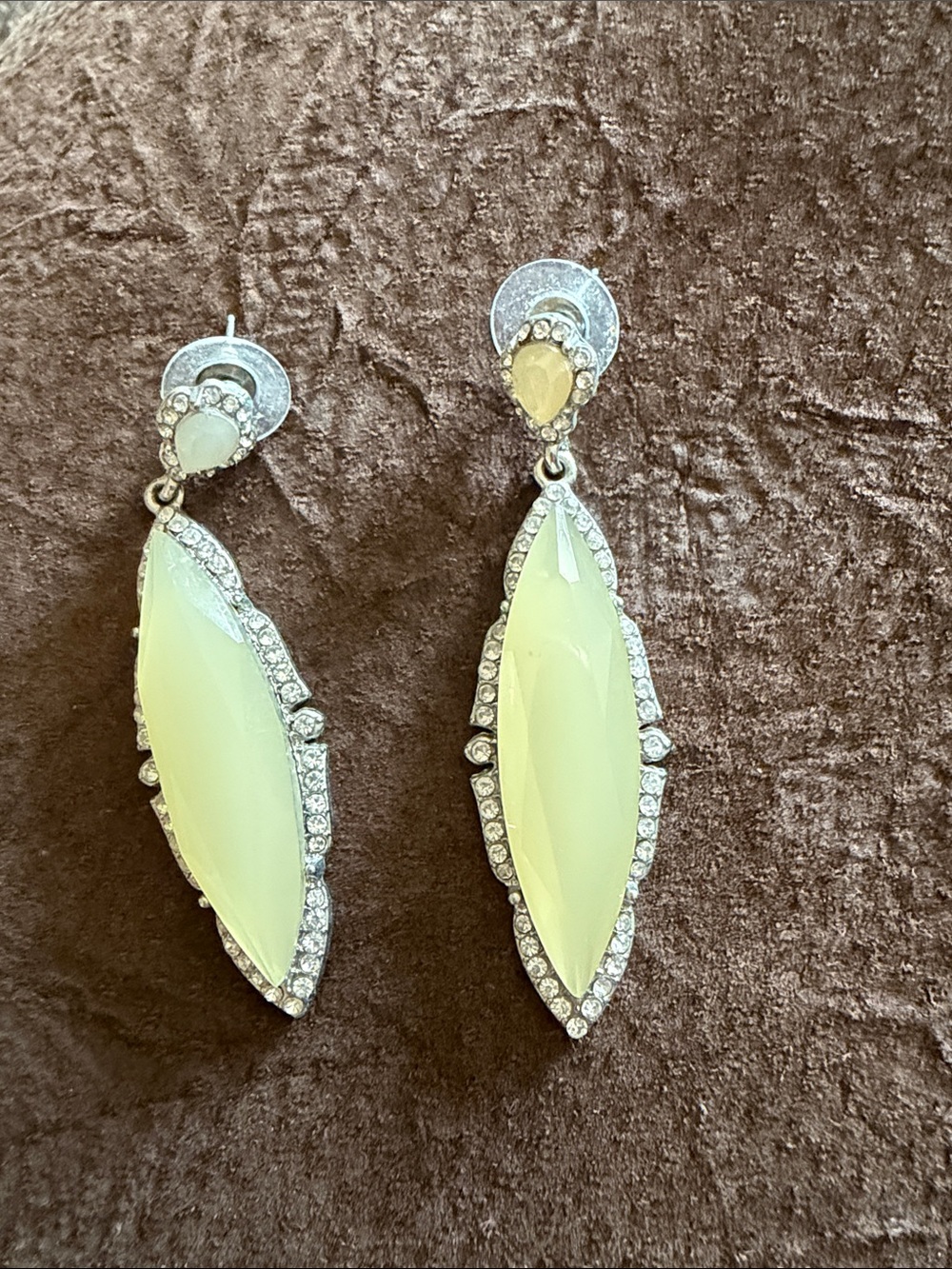 Silver-Tone Pale Yellow Teardrop Crystal Drop Earrings